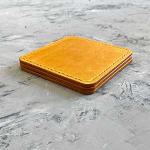 Real Leather Coasters Set with Cork Backing Non Slip <b>Table</b> Mat Genuine Cowhide Cup Pad Custom Design Bulk GLC-0032 - Product Image 3