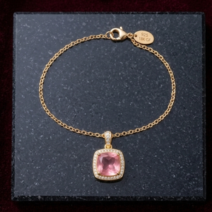 Collar con Colgante de Plata de Ley 925 Chapado en Oro de 18K con Circonita Rosa en Forma de Cojín de 10 mm, Joyería Minimalista para Mujer - Product Image 5