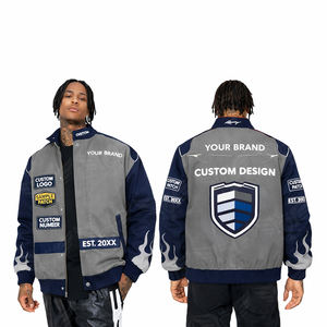 Blouson de course noir personnalisé 2026 pour homme avec manches effet flamme – Blouson bomber personnalisé pour équipe de motorsport – Manteau streetwear zippé avec logo patch - Product Image 3