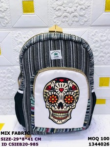 Himalayan Hemp <b>Canvas</b> Mix Fabric Backpack with Hamsa Hand Design Chains 29x8x41 Cm Casual Daily Use Zipper Closure - Product Image 5