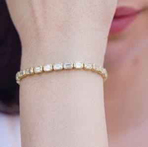 Bracelet chaîne et maillons en argent sterling, or rose, élégant, avec diamant taille émeraude, bijoux de luxe étincelants pour femme, cadeau pour mariage ou fête - Product Image 1