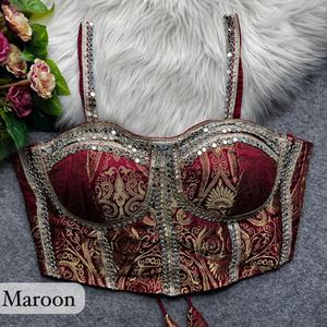 Purvang Global Luxury Maroon Brocade Cotton Corset <b>Blouse</b> Women | Mirror Work Traditional Designer <b>Saree</b> <b>Blouse</b> | Handmade All - Product Image 1