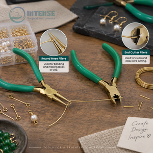 Juego de 4 Alicates Profesionales para Joyería, Acabado Dorado, Mango Verde, Alicates de Punta Redonda para Cortar y Hacer Lazos, Logotipo Personalizado - Product Image 3