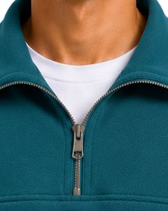 Teal Men Oversized Quarter Zip Sweatshirt Pullover Fleece Cotton Polyester Casual Winter Sweatshirt With <b>Stand</b> Collar Zip Neck - Product Image 3