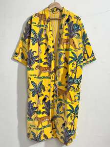 Robe kimono vintage en velours, imprimé jungle indien, doublée de coton - Product Image 3