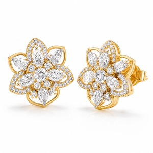 Boucles d'oreilles clous en diamant taille marquise en forme de fleur, plaqué or 18 carats, bijoux de luxe pour femme, pour mariage - Product Image 1