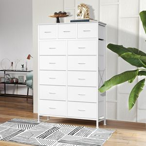 Commode à 13 tiroirs en tissu, structure en acier robuste, armoire de rangement pour chambre à coucher, design convertible en MDF blanc - Product Image 5
