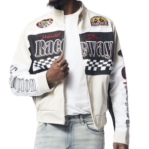 Wholesale Custom High Quality Genuine Leather Motorcycle <b>Jackets</b> for Men <b>Zipper</b> Closure Autumn Vintage Racing Patch Embroidery - Product Image 1