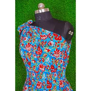 Vestido largo de algodón estilo indio para mujer, sin mangas, con encaje dulce, estampado floral, de un solo hombro, estilo bohemio, informal, formal - Product Image 4