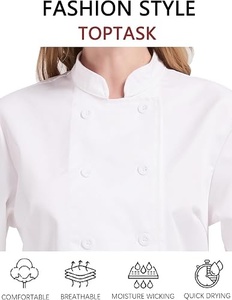 เสื้อเชฟแขนยาวสีขาวสำหรับผู้ชาย ผ้าฝ้ายทอ ปิดกระดุม ชุดยูนิฟอร์มร้านอาหารบาร์ - Product Image 4