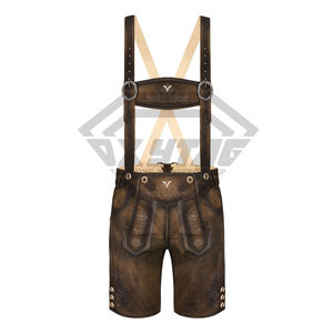 Premium Authentic Bavarian Lederhosen Men German Octoberfest Costume Genuine Suede Leather Shorts with Embroidery <b>Suspender</b> Set - Product Image 3