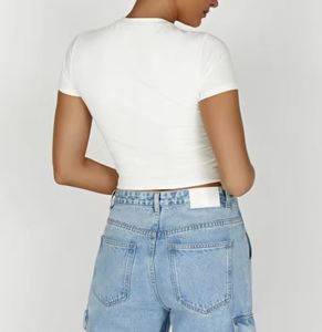 Custom High Quality Plain Short Sleeve T-Shirt Crop <b>Top</b> Tshirt Blank Cotton Girl <b>Y2K</b> Baby Tee for Women - Product Image 5