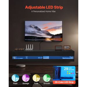 Mobile TV Sospeso Moderno da 71 Pollici con Prese Elettriche e Luci LED, Stile Legno MDF, 2 Cassetti - Product Image 4