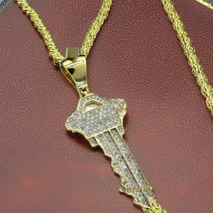 Personalized 14K <b>Gold</b> VS Natural Diamond Iced Key Charm <b>Pendant</b> Custom Jewelry Design Men Women Girls <b>Solid</b> <b>Gold</b> Elegant Style - Product Image 6