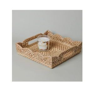 <b>Rustic</b> Rattan Woven Serving Storage Tray With Handles For <b>Coffee</b> Snacks Breakfast Cane Multi Organizer Tray Basket For Tableware - Product Image 1