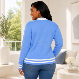 Cosh International Acrylic Custom Logo Sisterhood Sorority <b>Light</b> Blue Knitted V-Neck <b>Cardigan</b> Long Sleeve Casual All Season Wear - Product Image 4
