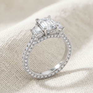 Bague en argent sterling 925 pour femme, moissanite taille radiant, trois pierres, pour fiançailles, mariage, anniversaire, fête, plaqué rhodium - Product Image 4