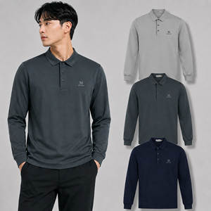 Chemise pour homme Macci à manches longues, jersey extensible, couleur unie, logo brodé sur le devant, décontractée, tissée, respirante, mélange polyester/coton - Product Image 1