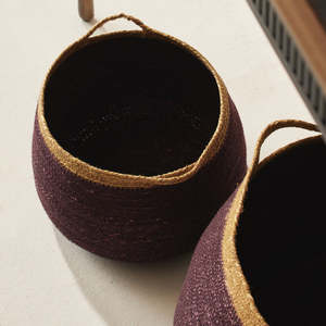 Woven <b>Large</b> Braided Seagrass <b>Storage</b> <b>Basket</b> Round Purple Tone Handmade Sustainable Decorative <b>Basket</b> Wholesale Bulk Supplier - Product Image 2