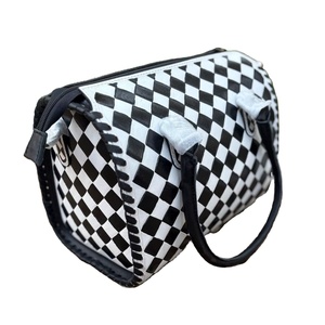 Sac à main de luxe en cuir véritable pour cadres, motif damier, imprimé animal, fermeture éclair - Marron - Product Image 1