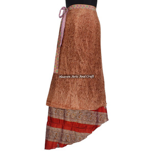 Bohemian Silk Vintage Sari <b>Black</b> <b>Wrap</b> Skirt Beach Dresses Skirts Boho Stylish Multi Color Summer Wear Comfortable Fashion Boho - Product Image 3