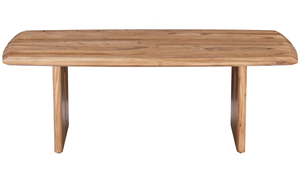 Table à manger en bois d'acacia massif avec bords incurvés, finition naturelle marron moderne, plateau rectangulaire, table à manger pour la maison et la cuisine - Product Image 5