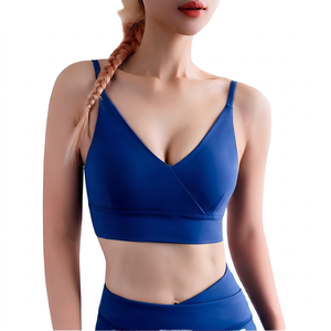 Soutien-gorge de sport pour femme à col en V, violet uni, respirant, maintien moyen, pour le yoga – Nouveau design - Product Image 5