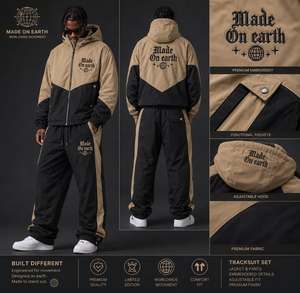 Conjunto Deportivo Personalizado de Nylon para Hombre, Chaqueta con Cremallera y Pantalones Deportivos con Bloques de Color, Bordado e Impresión, Fabricante de Ropa Deportiva - Product Image 2