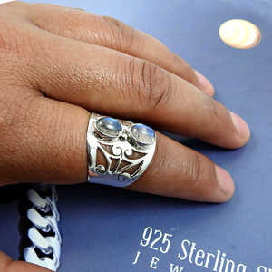 Wholesale Fine Jewelry 925 Sterling Silver Eternity Vermeil <b>Ring</b> Natural Labradorite Gemstone Bohemian <b>Ring</b> With <b>Two</b> <b>Stones</b> - Product Image 3