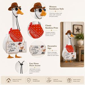 Décoration de jardin : Statue de canard western avec vêtements, chapeau de cowboy, bandana rouge à motifs paisley et lunettes de soleil rondes - Product Image 3