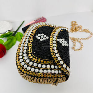 Hecho a mano indio de lujo perla blanca con cuentas de aluminio chapado en oro embrague cadena extraíble noche bolso nupcial moderno antiguo - Product Image 5