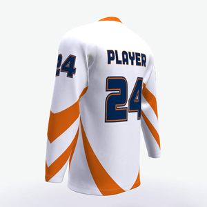 Jersey de Hockey sobre Hielo Sublimado Personalizado para Hombre, Manga Larga, Blanco con Rayas Naranjas, Jugador Número 24, Poliéster que Absorbe la Humedad, Corte Regular - Product Image 4