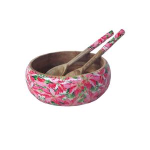Cuenco decorativo de madera con Servidor de ensalada de madera de mango floral y cuencos Cuencos de madera de diseñador con juegos de ensalada - Product Image 1