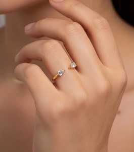 <b>Adjustable</b> 925 <b>Sterling</b> <b>Silver</b> Gold Plated Pear Cut Moissanite <b>Ring</b> for Women Fashion Jewelry for Anniversary Engagement Wedding - Product Image 1