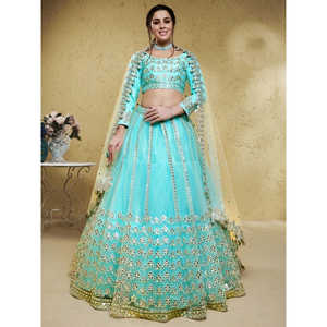 Increíble Red de Trabajo de lámina azul cielo Sangeet Wear Lehenga Choli con Dupatta - Product Image 6