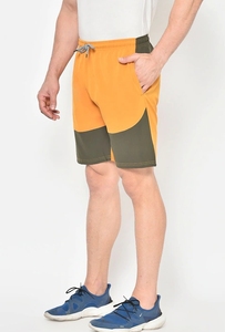 Pantalones Cortos Deportivos para Hombre con Bloques de Color, Cintura Media, Elásticos, de Secado Rápido, con Paneles, Tipo Bermuda, Naranja y Verde, de Poliéster - Product Image 5