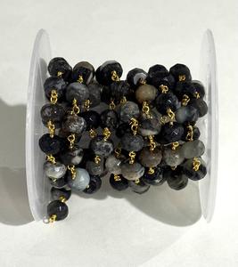 Cadena de cuentas de piedra natural dendrítica de 8 mm, cadena de rosario envuelta en alambre chapado en oro, suministros para hacer joyas DIY - Product Image 4