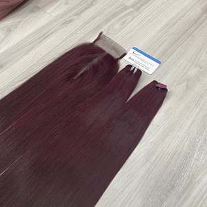 มีจำหน่ายแล้ว ผมแท้เวียดนามแบบ Super Double Drawn Machine Double Weft น้ำหนัก 100 กรัม สี Burgundy ตรงธรรมชาติ - Product Image 1