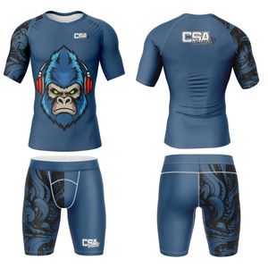 Ropa Deportiva MMA en Oferta, Rush Guard y Pantalones Cortos de BJJ, Tela Spandex Personalizada con Sublimación, Ropa de Compresión para Hombre - Product Image 1