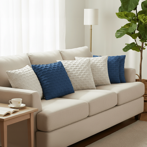 SOGA Ensemble de 6 housses de coussin décoratives bleu marine et blanc pur de 45 cm, motif ondulé festonné pour canapé ou chambre à coucher - Product Image 2