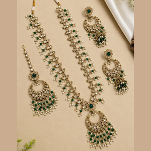Ensemble de colliers longs pour femmes JeweleMarket, plaqué or, avec pierres en cristal et perles, style ethnique, pour mariage, fiançailles, anniversaire - Product Image 1