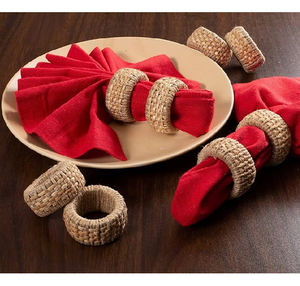 Anillos de servilleta cuadrados de ratán blanco hechos a mano, los más vendidos, 3 piezas, para cantina y hotel, organizador de mesa de alta gama - Product Image 6