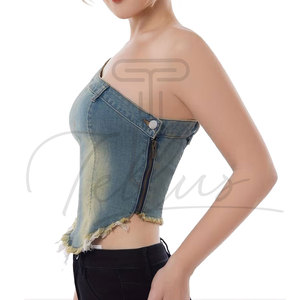 เสื้อครอปเดนิมทรงทูปท็อปขายดีประจำปี 2025 ราคาสมเหตุสมผล รับออกแบบโลโก้ตามสั่ง เสื้อผู้หญิงระบายอากาศได้ดี ราคาถูก - Product Image 3