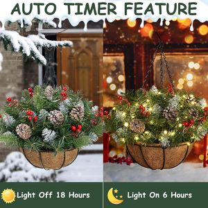 Cestas Colgantes Navideñas para Exteriores y Accesorios, Decoraciones para Porche con Follaje Artificial y Luces para el Porche Delantero - Product Image 4
