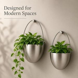 Pot de fleurs mural elliptique chromé, jardinières minimalistes pour plantes vertes - Product Image 3