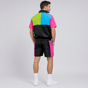 Coupe-vent en nylon surdimensionné à blocs de couleur avec fermeture éclair, imprimé sur mesure, pour homme, idéal pour l'été, avec short de jogging anti-plis et respirant - Product Image 4