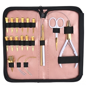Kit d'outils professionnels pour extensions capillaires : Pince à micro-anneaux, Anneau de séparation, Ciseaux de coupe, Aiguilles en C, Pinces bec de canard - Product Image 1