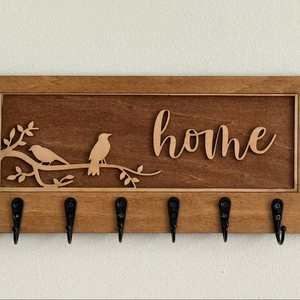 Beautiful Home Word Long Wooden Key Holder Gift Item For Family Friends New Home Or Festive Occasions Key Hook From India - Product Image 1