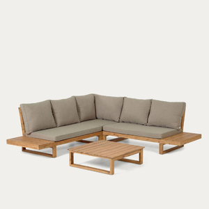 Ensemble de canapés avec structure en teck massif, coussins profonds, plateau de table à lattes et pieds en bois renforcés - Product Image 3