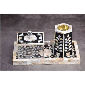 Juego de quemador de incienso Bakhoor hecho a mano con incrustaciones de nácar negro y acrílico, estilo árabe, en caja tipo bandeja. - Product Image 5